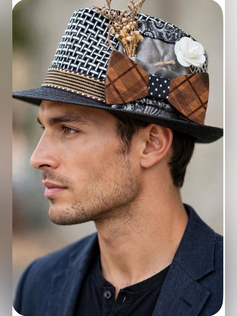 “The Tux” Fedora - Brown and Black Woven Fedora approx 22.03-22.84”. M